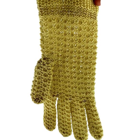 Vintage Beige Knit Gloves, Theater Costume or Dress Up, Small Medium Stretchy - Picture 5 of 9